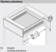 Szuflady Szuflada METABOX / wys. K=118 mm / dł. 35 cm / 25 kg / wysuw 75% / kremowy - Blum