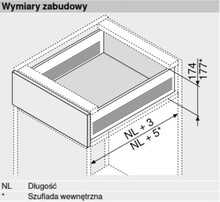 Szuflady Szuflada METABOX / wys. H=150 mm / dł. 40 cm / 25 kg / wysuw 75% / szary - Blum