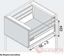 Tandembox Wys.D(M+2R)=198mm Głęb.55cm 30kg SZARA Hamulec - Blum