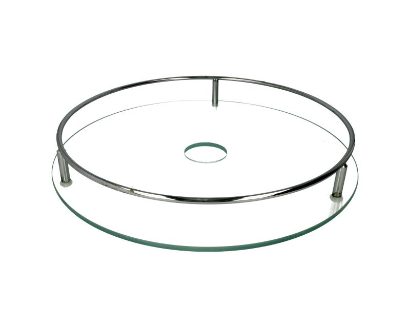 Półka środkowa  szklana z relingiem fi 350 szkło/ metal chrom