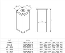 Nóżki i cokoły Nóżka kwadratowa z regulacją ALU 4 cm / 10 cm - aluminium - Rejs