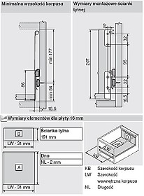 Szuflady BOXSIDE Z36H Do Metabox Dł.450mm H=128mm Szary - Blum
