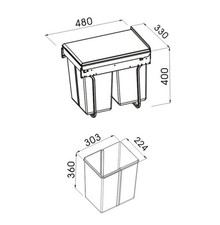 Kosz na śmieci JC602M 40 podwójny z  mocowaniem frontu(W) - IMPORT