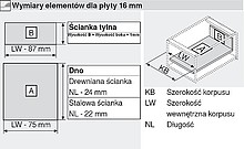 Szuflady Tandembox TYŁ SZARY (H199mm/dł.677mm) Do Wysokości Boku D=198mm Szer.Korpusu 80cm - Egger