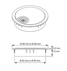 Mediaporty i przepusty kablowe Przepust kablowy Siso plastikowy z gumką - aluminium / fi 60 mm - Siso