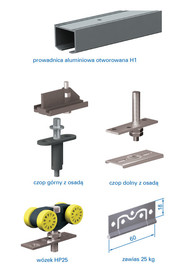 Systemy drzwi przesuwnych Zestaw HERKULES PLUS HP25 do 2 drzwi składanych / dł. 120 cm / 25 kg - Valcomp