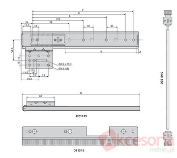 Pręt DZ61050 Dł.230cm Do Prowadnic 1316/1319