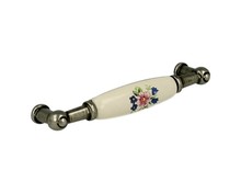Uchwyt UP21 - nikiel patynowany, porcelana mleczna z kwiatem / rozstaw 96 mm - Gamet