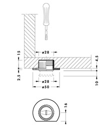 Nóżki i cokoły Regulator poziomu 304 CAMAR wpuszczany w płytę / wys. 15 mm - Camar