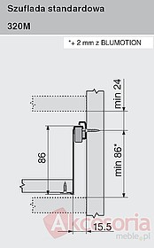 Szuflady Szuflada METABOX 320M Z Hamulcem H=86mm 45cm Szara Wysuw 75% - Blum