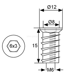 Złączki montażowe Mufa koł. M Siso - ocynk / M6x15 mm / fi 8 mm / 100 szt. - Siso