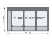 Segregacja odpadów Zestaw 3 pojemników na odpady PRAKTIKO 90 cm / 30 cm - srebrny - Rejs