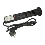 Przedłużacz biurkowy PBW-3U wpuszczany z uziemieniem - czarny / 60 mm / 3x gniazdo + USB    Listwa zasilająca z miejscem na trzy wtyczki, dyskretnie...