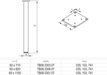 Nogi i okucia do stołów Noga meblowa aluminiowa kwadratowa 6 cm / 110 cm - naturalny - Rejs