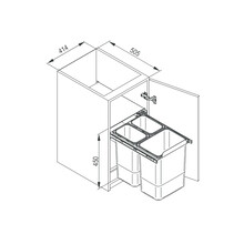 Segregacja odpadów Szuflada z 3 pojemnikami na odpady JC606 45 cm / 45 cm - srebrny / z mocowaniem frontu - Rejs