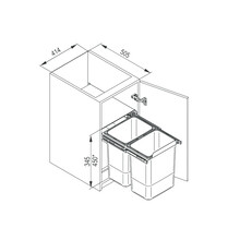 Segregacja odpadów Szuflada z 2 pojemnikami na odpady JC607 45 cm / 34.5 cm - srebrny / z mocowaniem frontu - Rejs