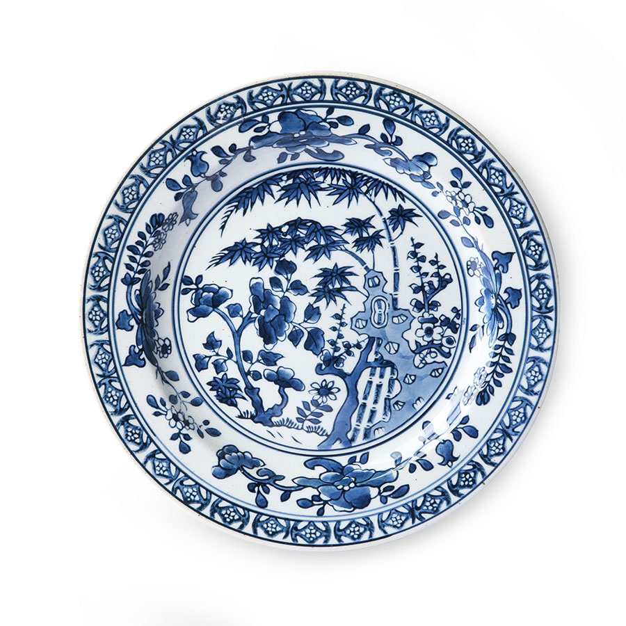 Talerz ceramiczny ręcznie malowany - biały/niebieski