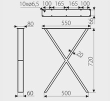 Stelaże metalowe Noga SR46 do stołu X 550x720mm, czarny strukturalny 1 szt - Gamet