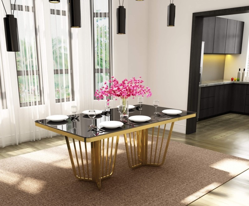 Stół ELBA Gold 180x90 - czarny/złoty