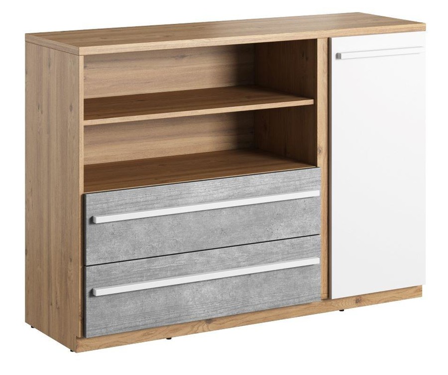 Komoda PLANO PN-05 2 szuflady - dąb nash/biały/beton