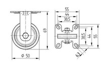 Kółka Kółko obrotowe AGILA z blaszką mocującą (widelec) - obudowa z blachy stalowej / fi 50 mm - Tente