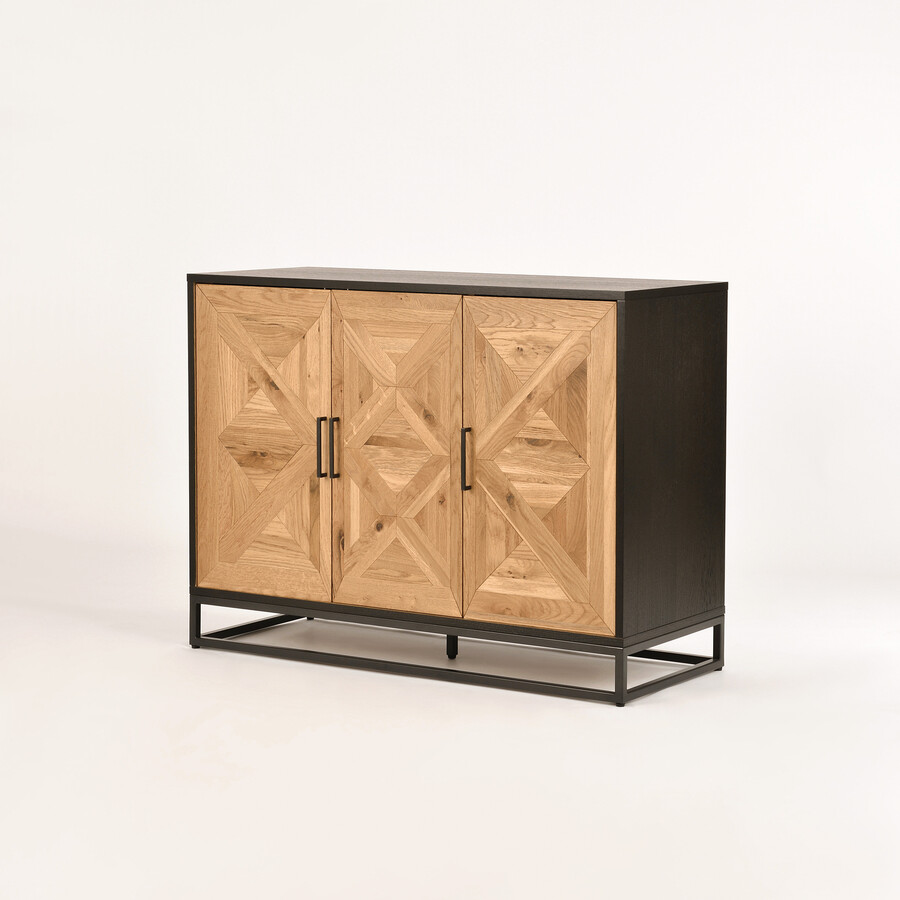 Komoda drewniana 3D1S INDUS - dąb/czarny