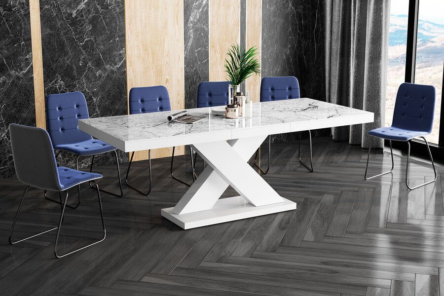 Stół rozkładany XENON 140 - venatino white połysk/biały połysk
