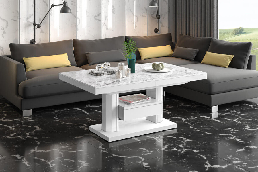 Ławostół QUADRO MAX - wysoki połysk/venatino white/biały