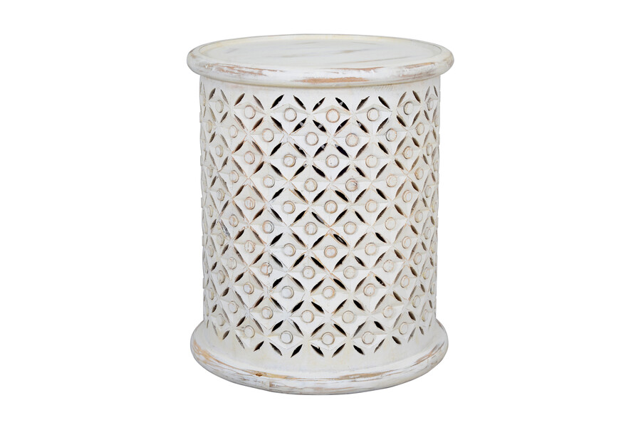 Stolik ażurowy drewniany AVOLA ANTIQUE WHITE - biały