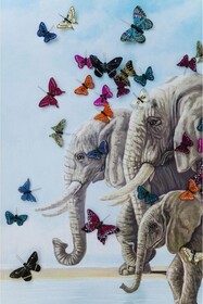 Obraz olejny rodzina słoni 120x120 cm