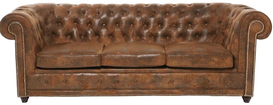 Sofa 3-osobowa z ekoskóry CAMBRIDGE VINTAGE - brązowy