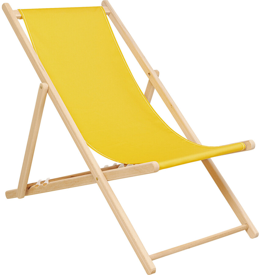 Leżak plażowy składany z drewna bukowego i bawełny żółty 96x56 cm