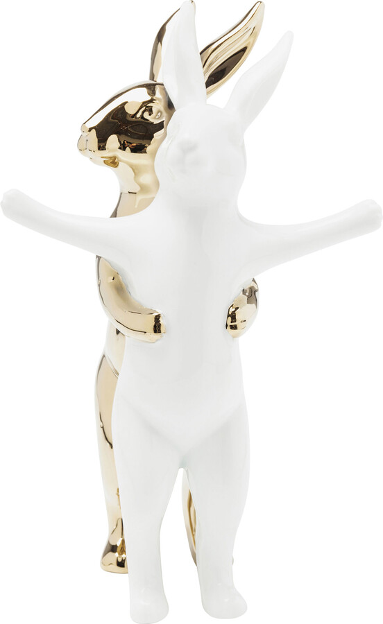 Figurka dekoracyjna HUGGING RABBITS - biały/złoty