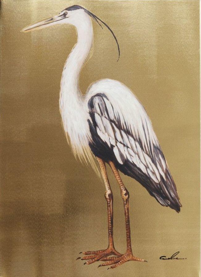 Obraz czapla rama drewniana złoty 50x70 cm