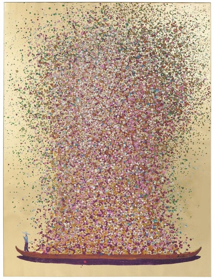 Obraz TOUCHED FLOWER BOAT 80x100 - złoty/różowy