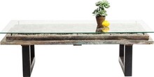 Ława drewniana drewniany antyczny blat metalowe nogi szkło zabezpieczające 140x70 cm