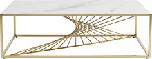 Stolik kawowy biały szklany blat złoty metalowy stelaż 140 x 71 cm