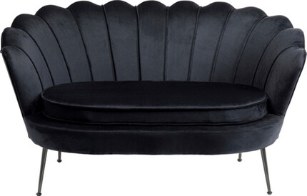 Sofa 2-osobowa welurowa 134 cm czarna - nogi czarne