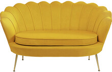 Sofa 2-osobowa welurowa żółta 132 cm nogi złote