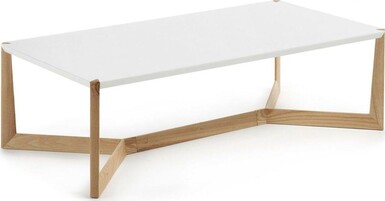 Stolik kawowy prostokątny drewniany blat biały podstawa naturalna 120x60 cm Kolor: biały Kolor nóg: drewniany Kolor: drewniany Materiał: drewno Materiał: płyta meblowa Kształt blatu: prostokątny Materiał blatu: płyta meblowa...