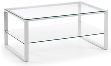 Stolik kawowy z półką prostokątny blat szklany podstawa metalowa srebrna 90x55 cm