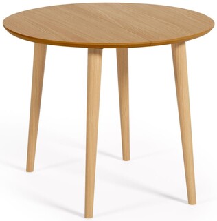 Stół okrągły rozkładany MDF w fornirze dębowym i nogi z litego drewna 90-170x74 cm