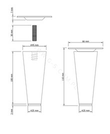 Nóżki i cokoły Noga dębowa z blachą montażową - lakier bezbarwny / stożek wys. 10 cm - GLOBAL SERVICE SP. Z O.O.