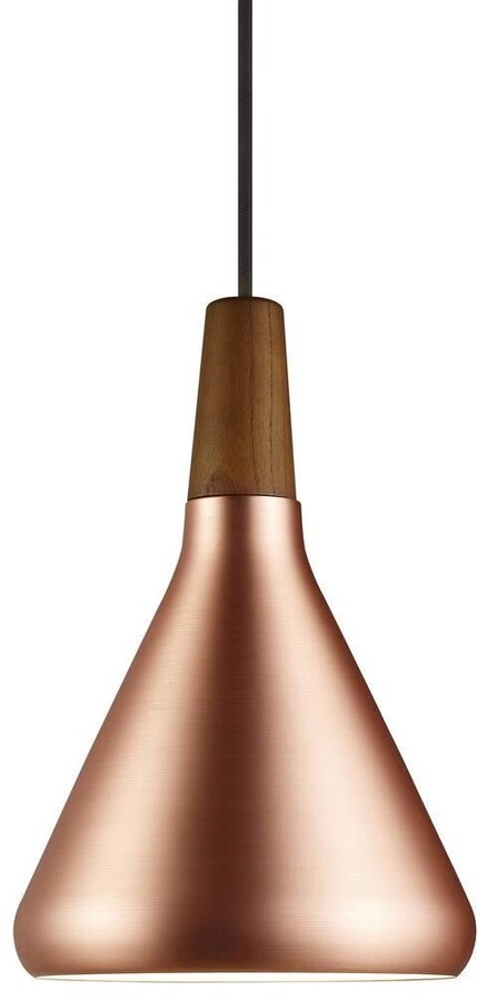 Lampa wisząca z drewnianą ozdobą miedziana Ø18x27 cm