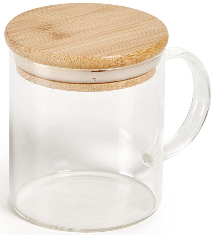 Kubek do herbaty z przezroczystego szkła i bambusową pokrywką 300 ml
