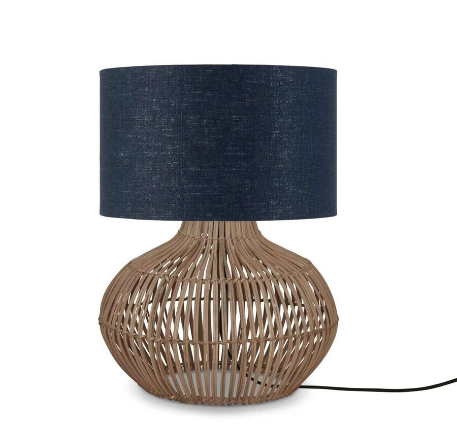 Lampa stołowa z lnianym abażurem KALAHARI S 32x20 - granatowy/naturalny