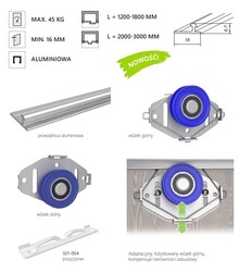 Systemy drzwi przesuwnych Zestaw MITRA do 2 drzwi przesuwnych - aluminium / dł. 120 cm - Valcomp