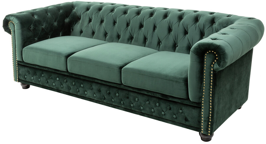 Sofa 3-osobowa pikowana CHESTERFIELD - ciemnozielony