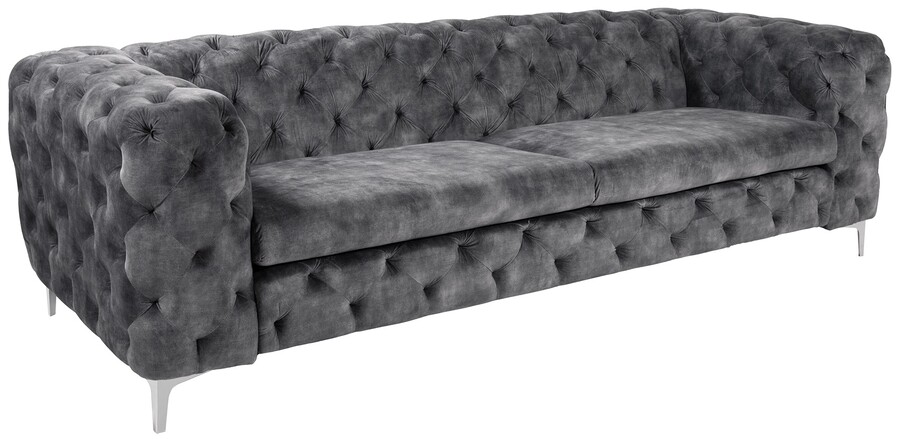 Sofa 3-osobowa pikowana MODERN BAROCK - ciemnoszary/srebrny