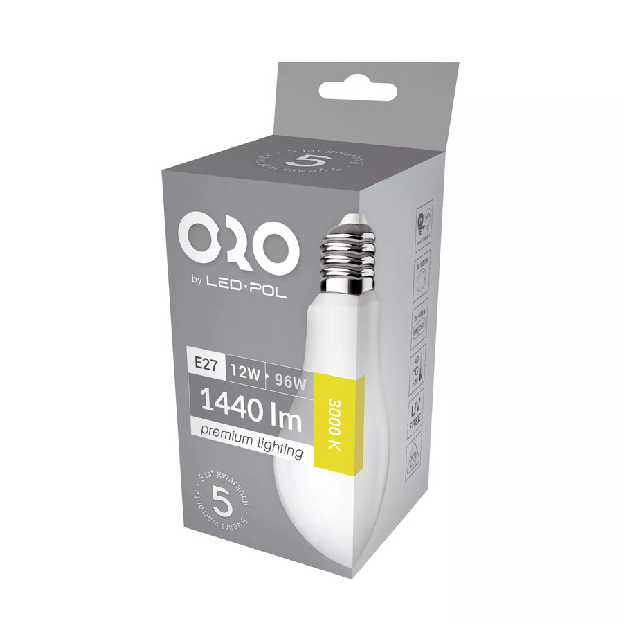 Żarówka ORO PREMIUM 04120 - biały / E27 / 12 W / 1440 lm / barwa ciepła